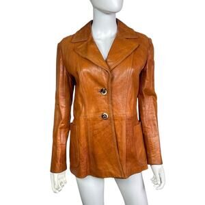Vtg 70s Sheep Mates Women's 12 Brown Soft Leather Retro Fitted Jacket EUC